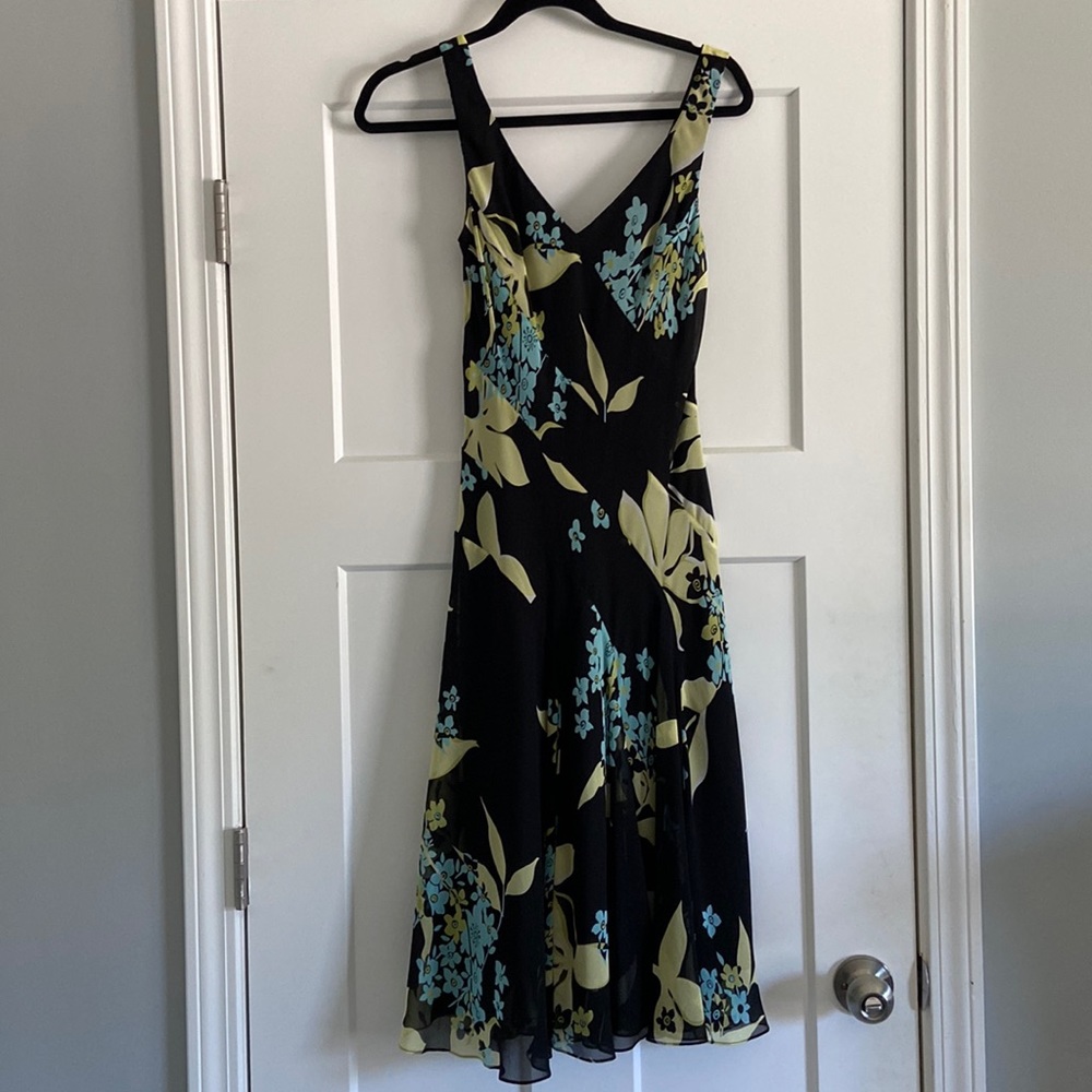 V-Neck Floral Silk Dress